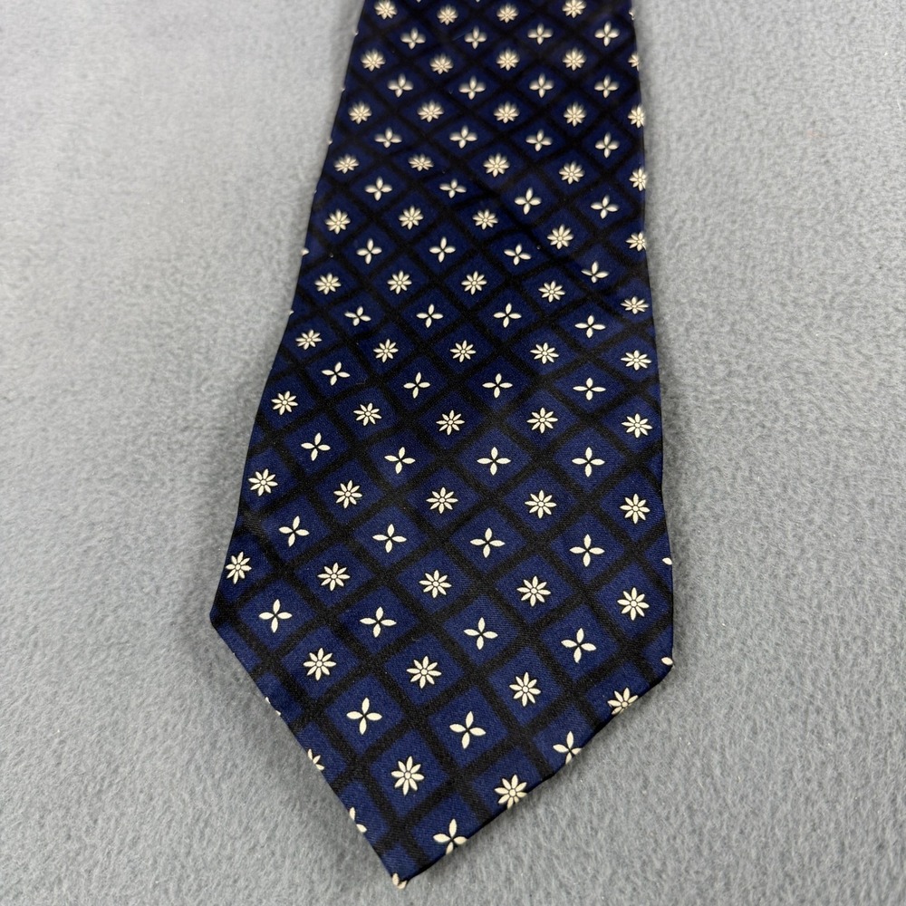Unbranded Navy Blue Black Silk Floral Diamond Grid Pattern Mens Necktie 140cm